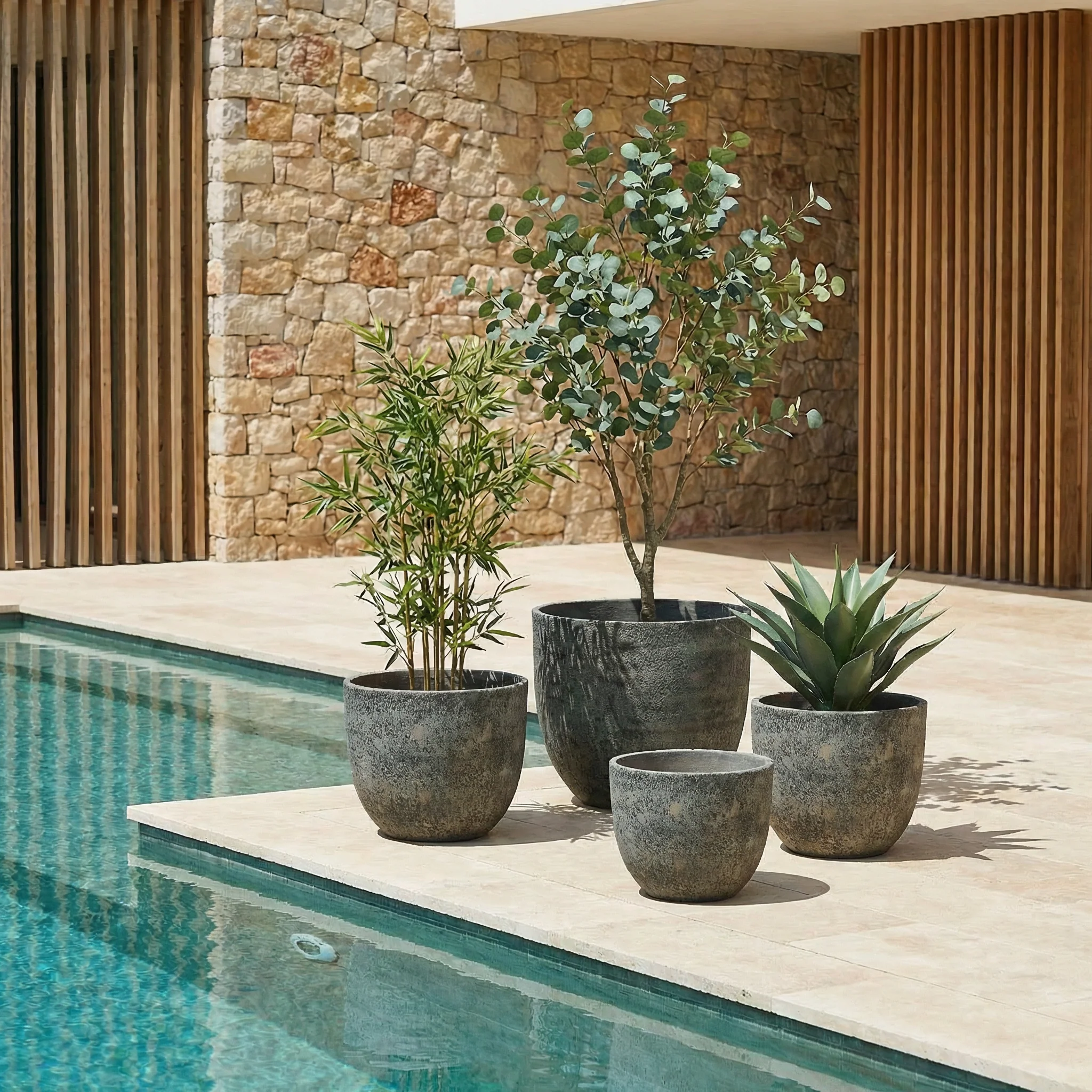4 Cache-Pots Terra arrondis gris-vert - Image 2