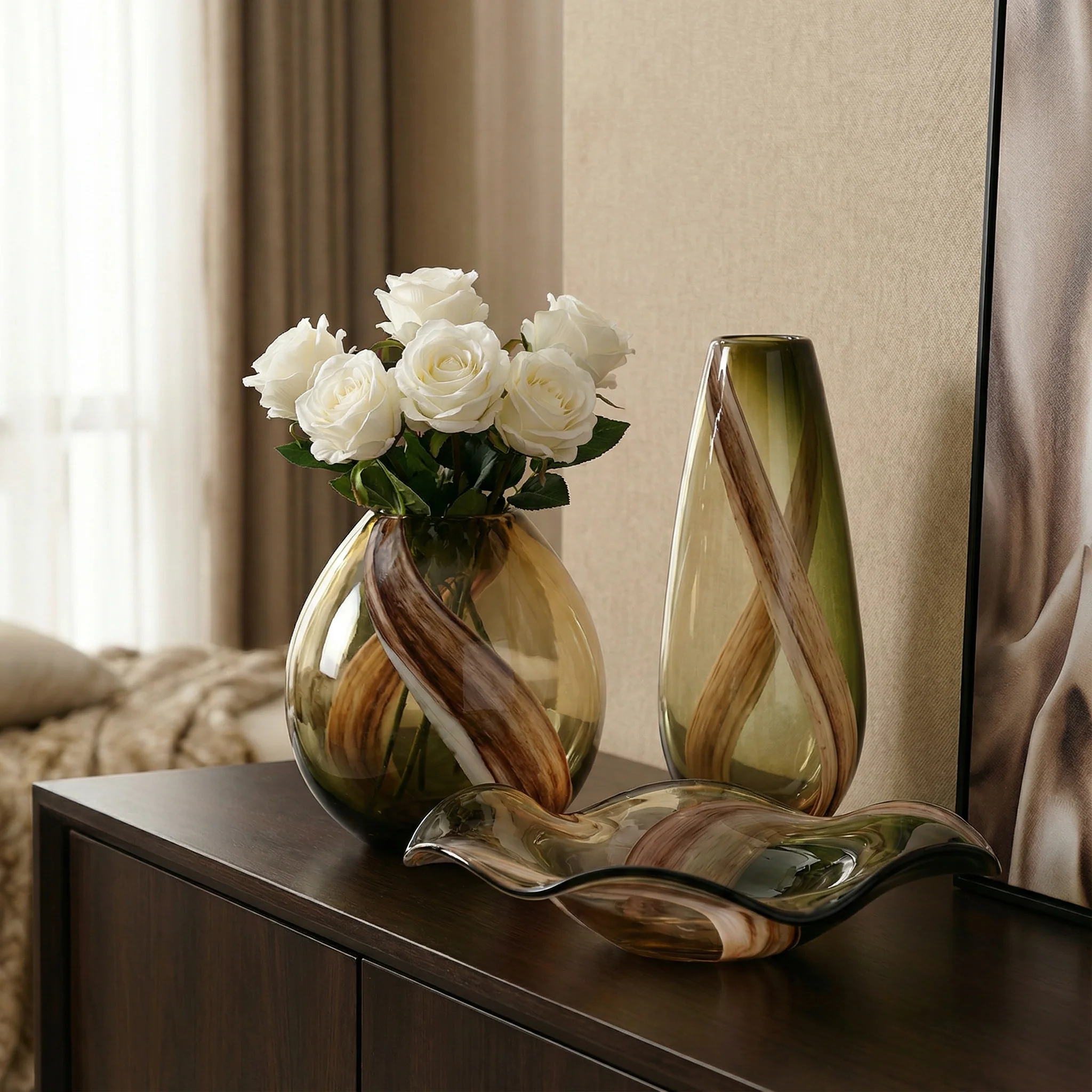 Coupelle décorative en verre soufflé Olivine 41 cm - Image 3