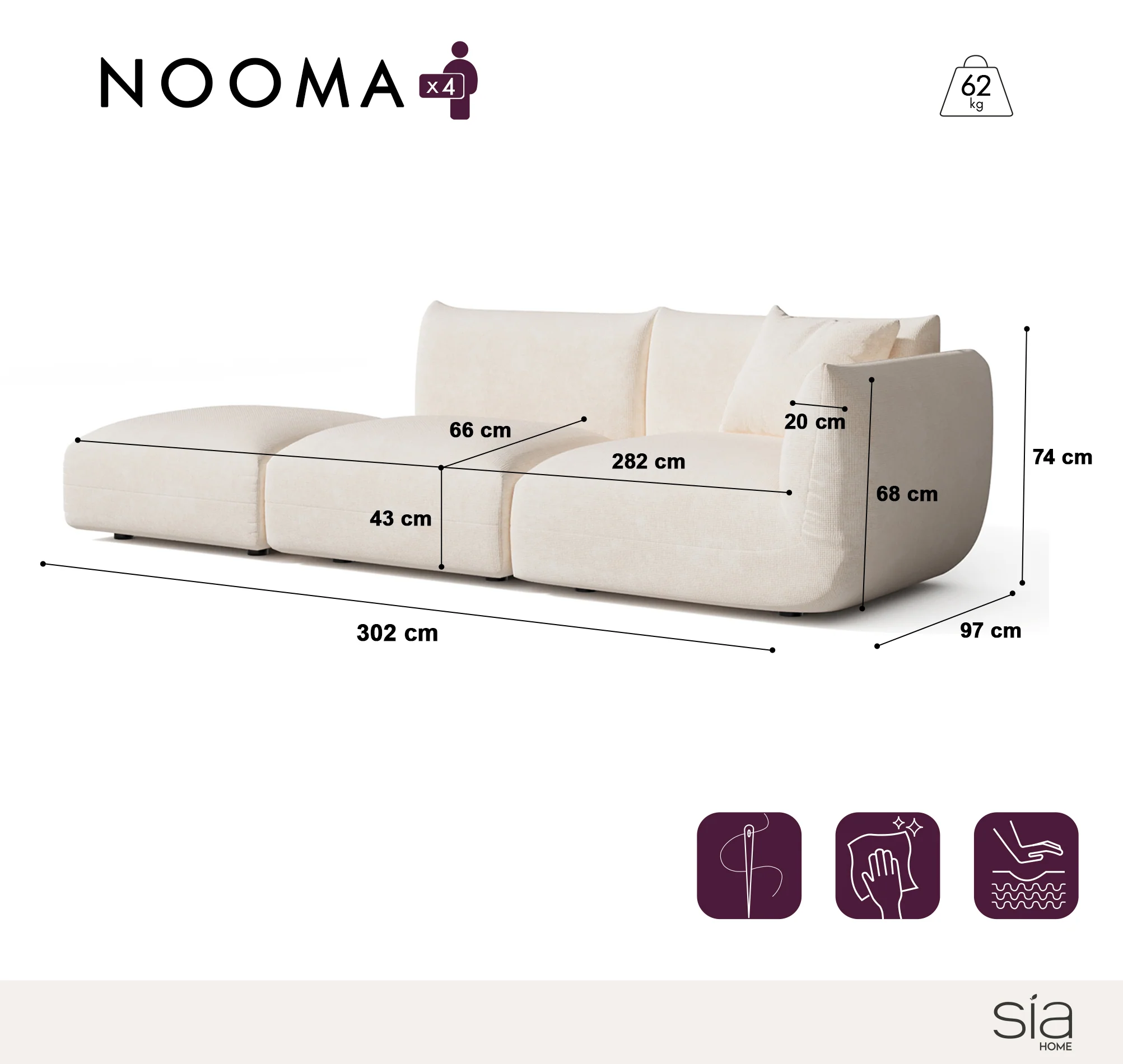 Canapé d'angle droit modulable 4-5 places Nooma - Image 6