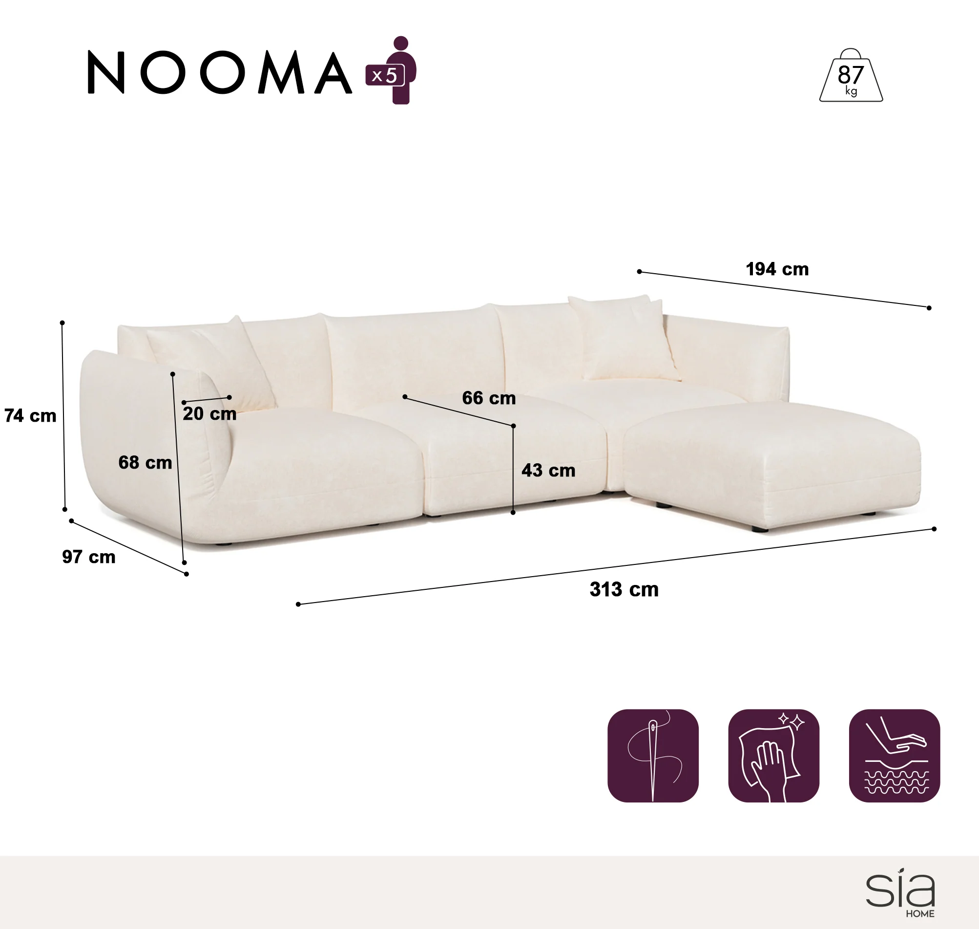 Canapé d'angle modulable 5-6 places Nooma - Image 8