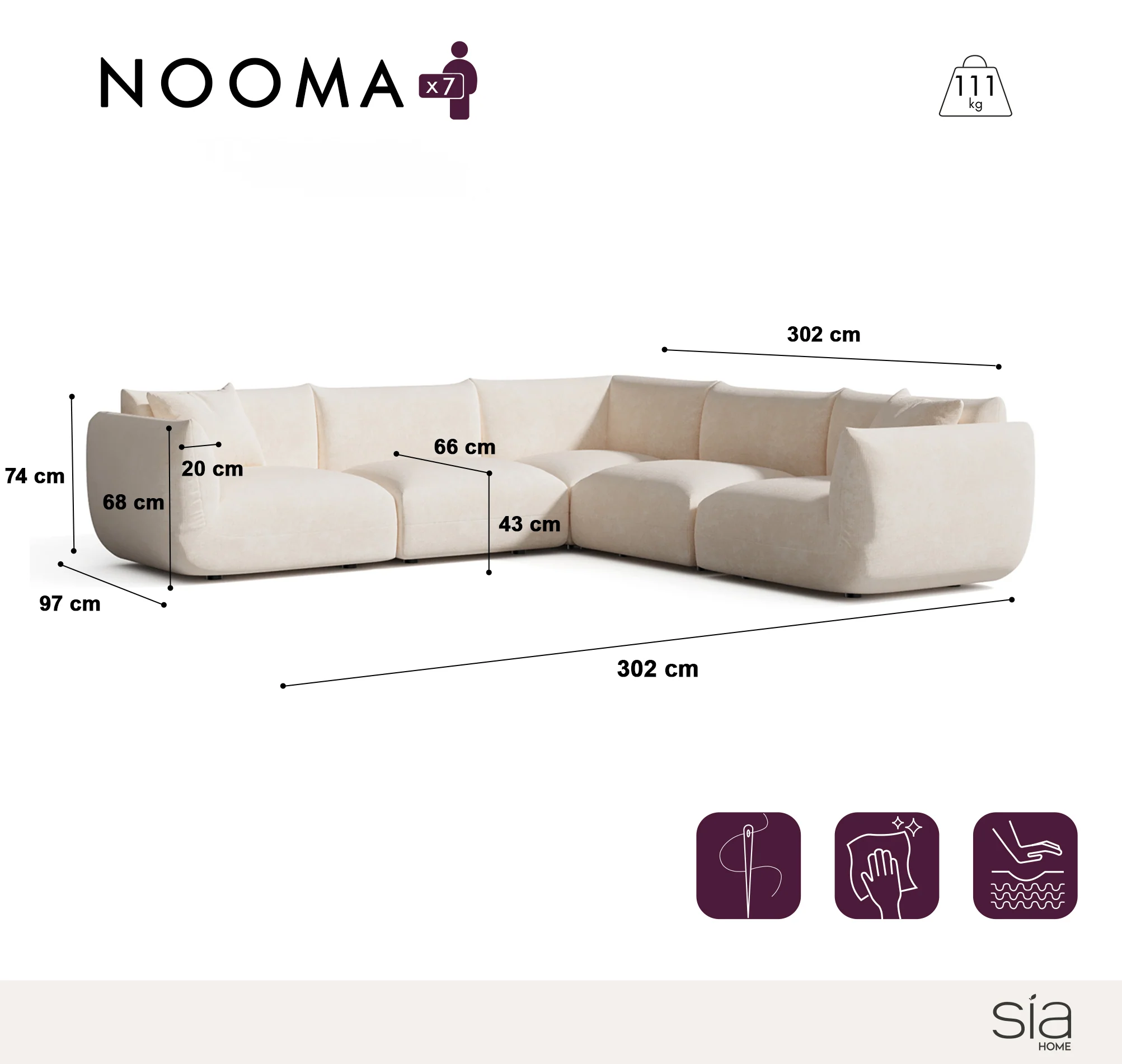 Canapé d'angle panoramique modulable 7-8 places Nooma - Image 7