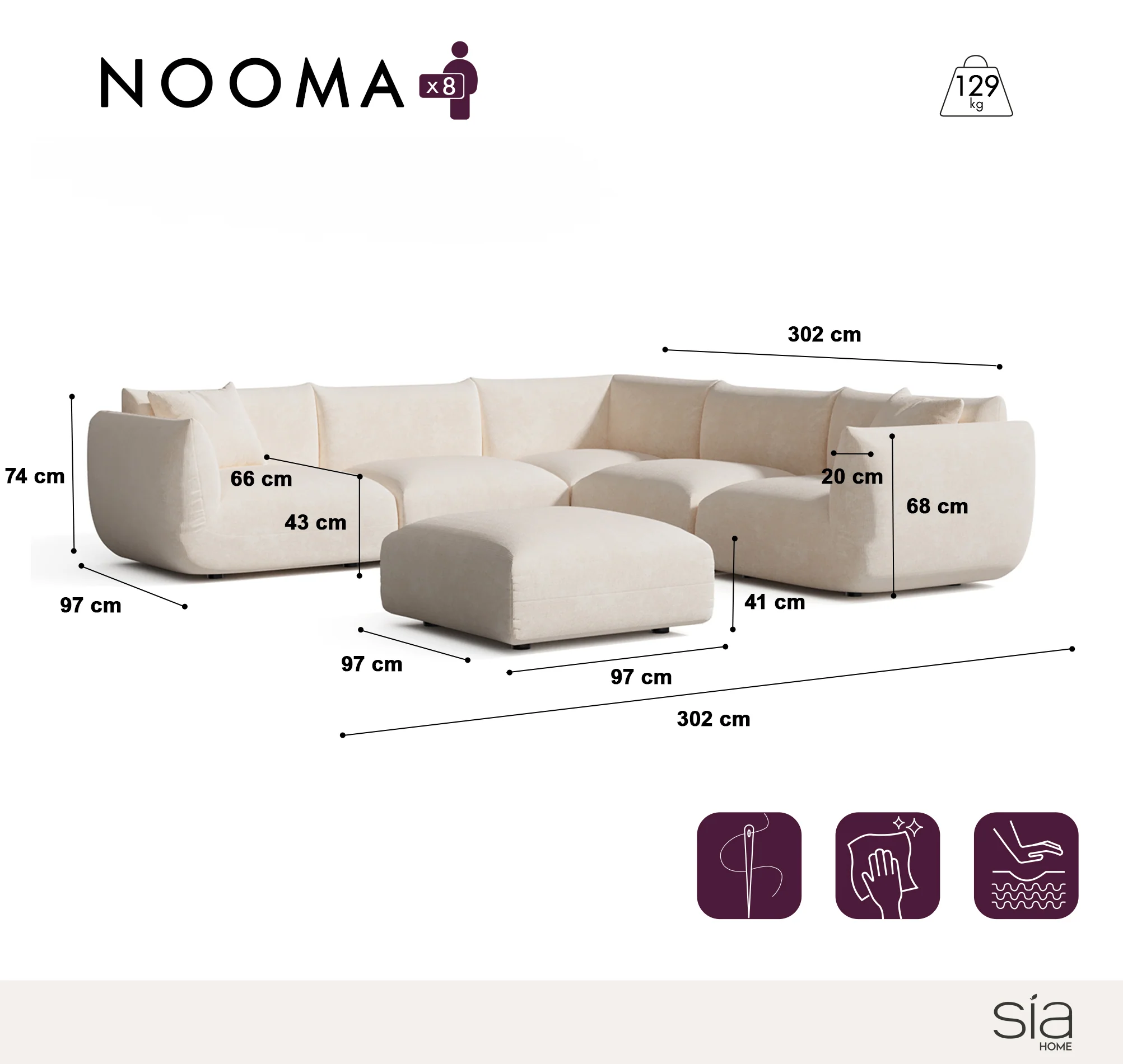 Canapé d'angle panoramique modulable 8 places Nooma - Image 7