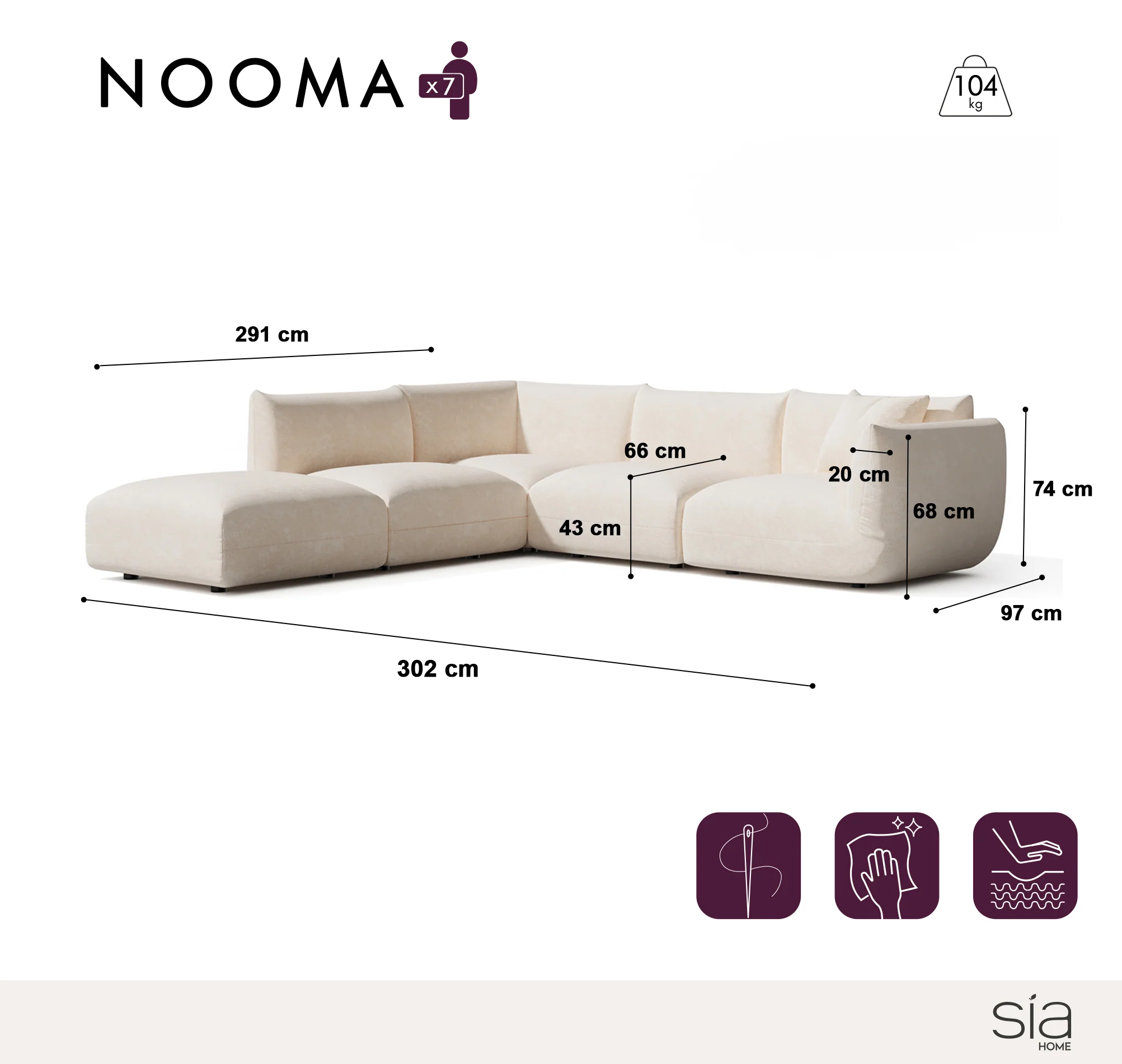 Canapé grand angle gauche modulable 7 places Nooma - Image 6