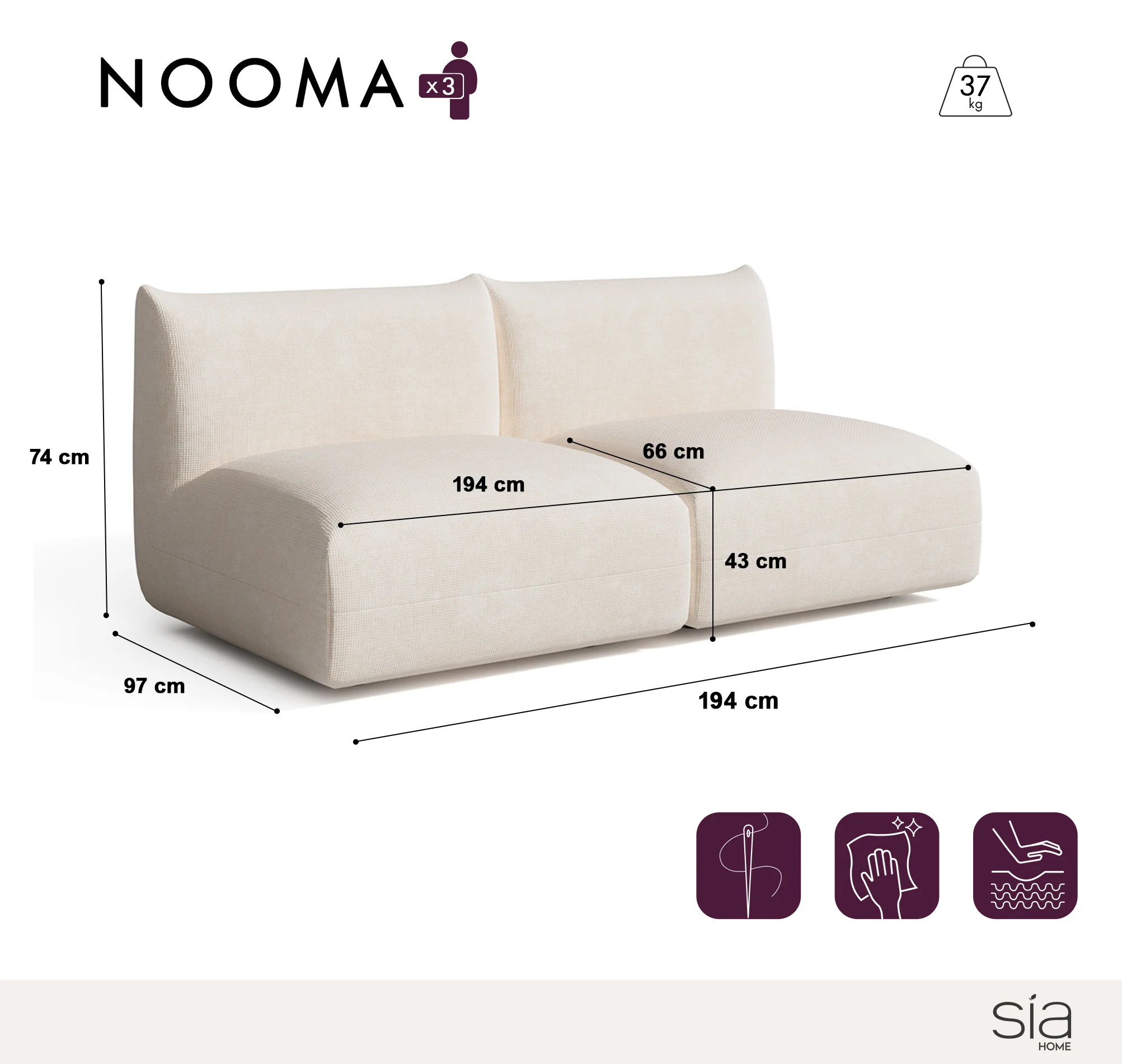 Canapé modulable 3 places Nooma - Image 5