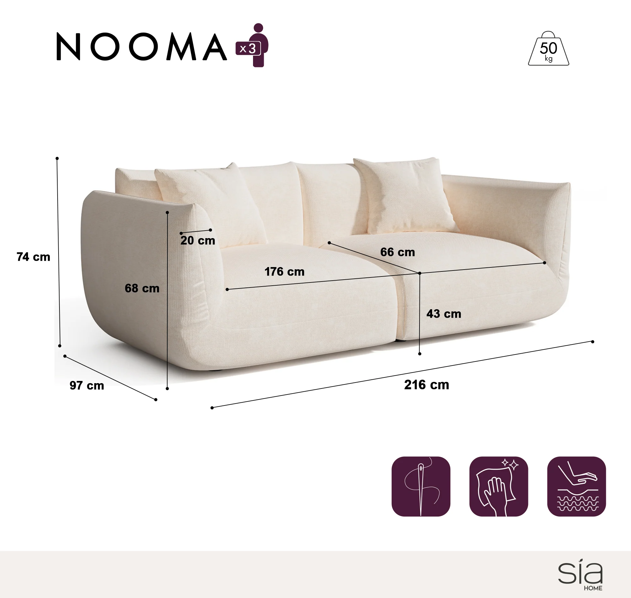 Canapé modulable 3 places Nooma - Image 5