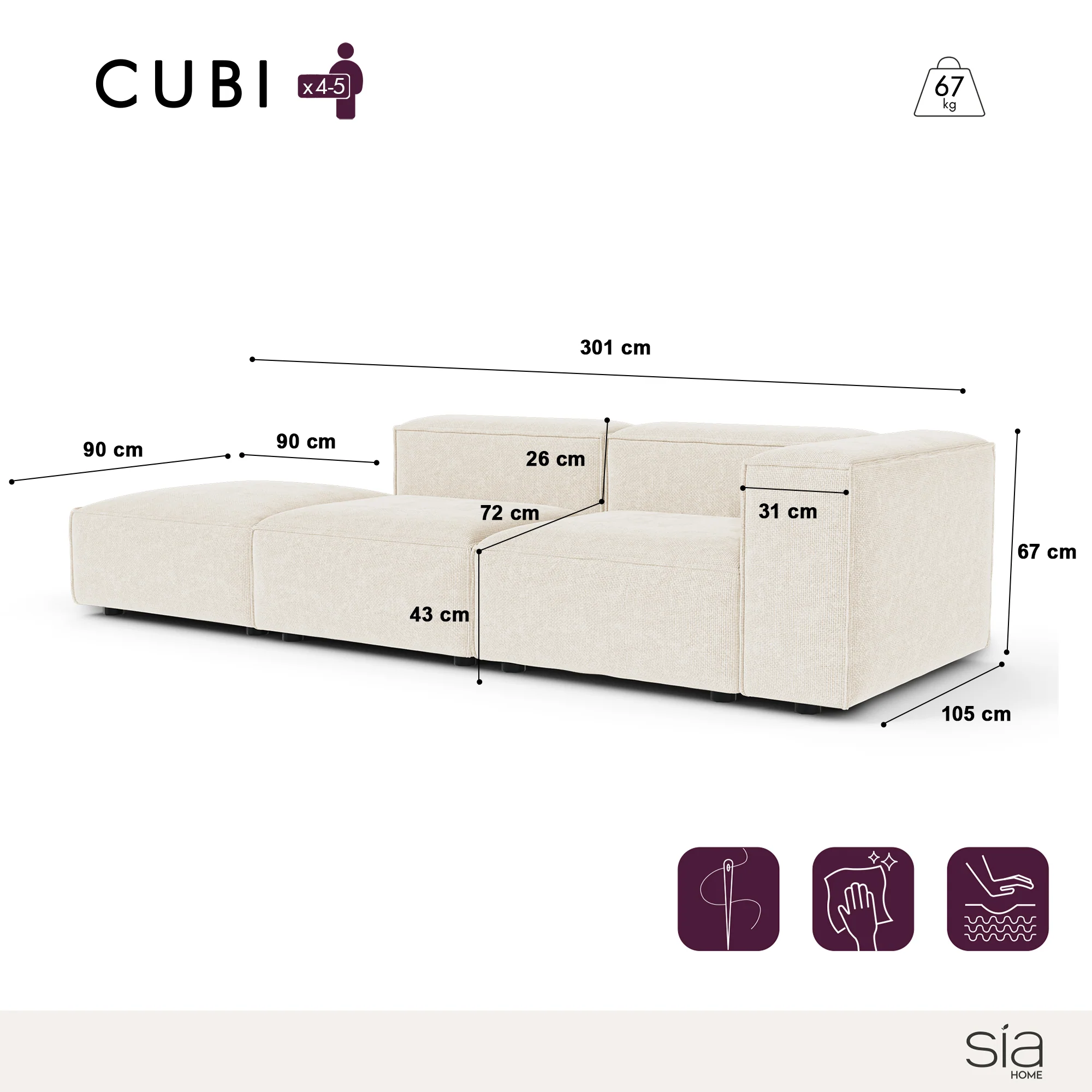 Canapé modulable droit CUBI - Image 3