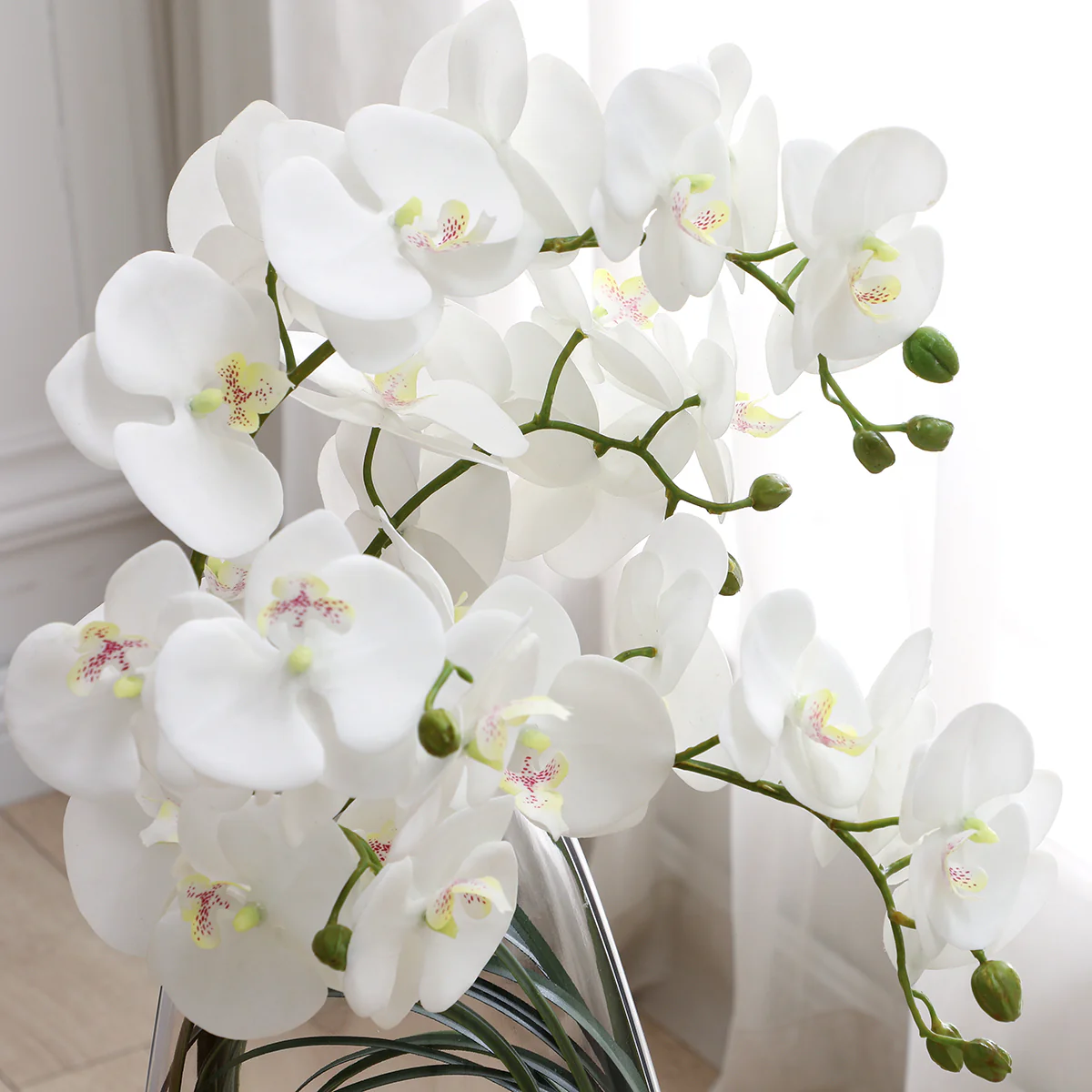 Composition d'Orchidée Artificielle avec vase et herbe d'ours 46cm - Image 3