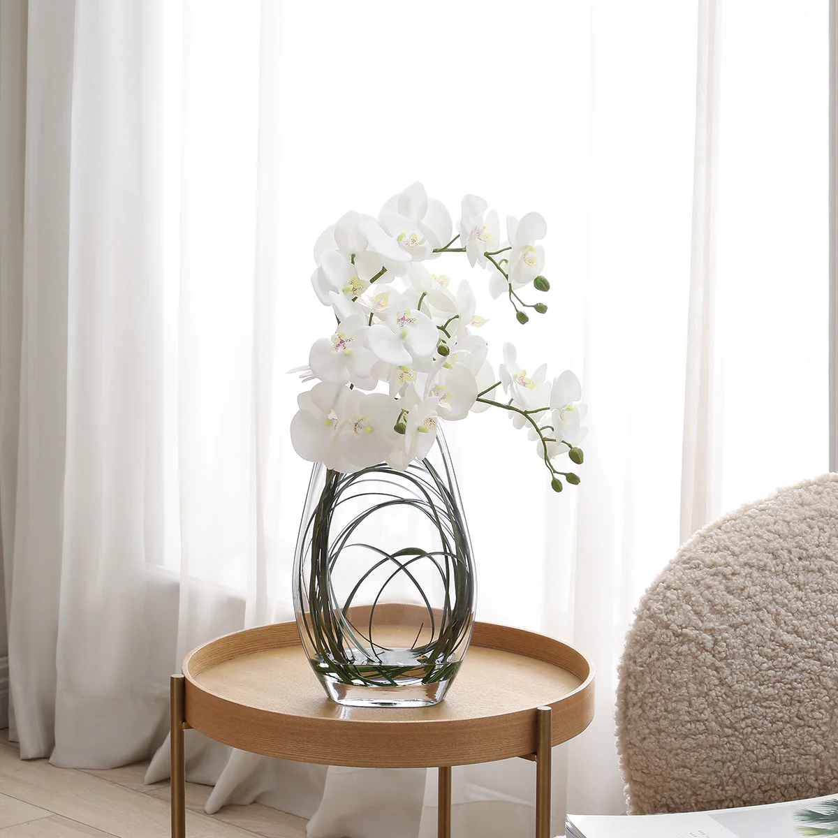 Composition d'Orchidée Artificielle avec vase et herbe d'ours 46cm - Image 5