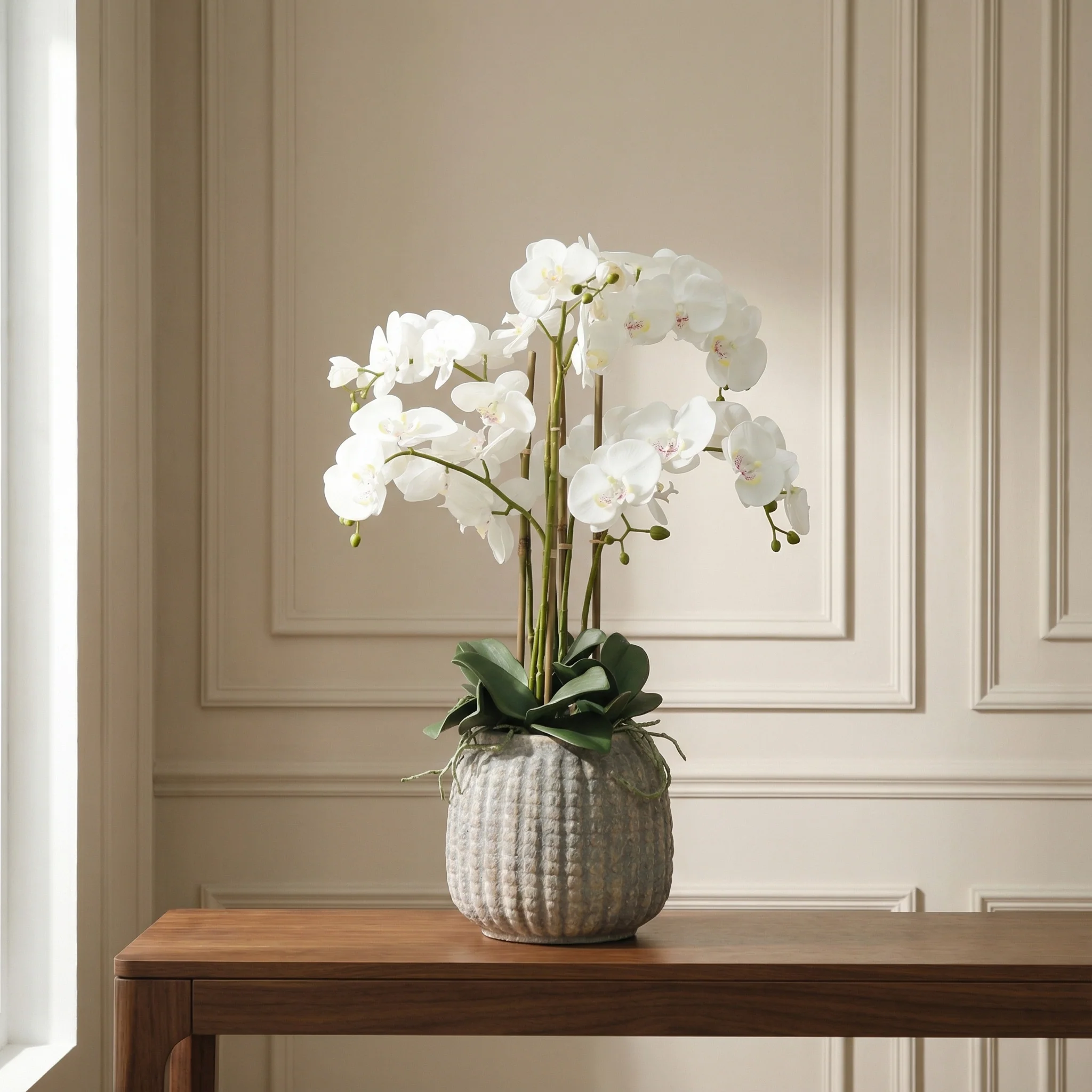 Composition d'Orchidée Artificielle Vase gris - Image 4