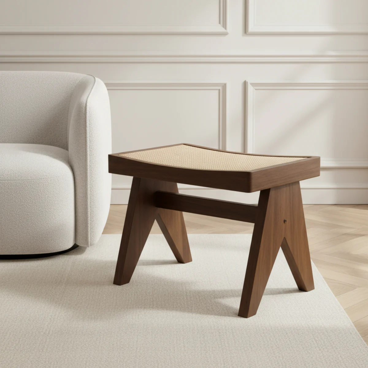 Tabouret en chêne et rotin Tao - Image 2